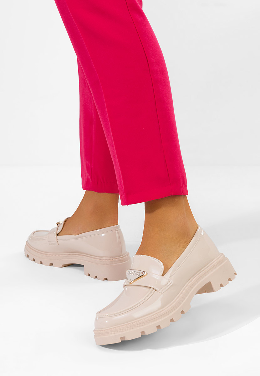 Béžové lakované mokasíny dámske Oniella