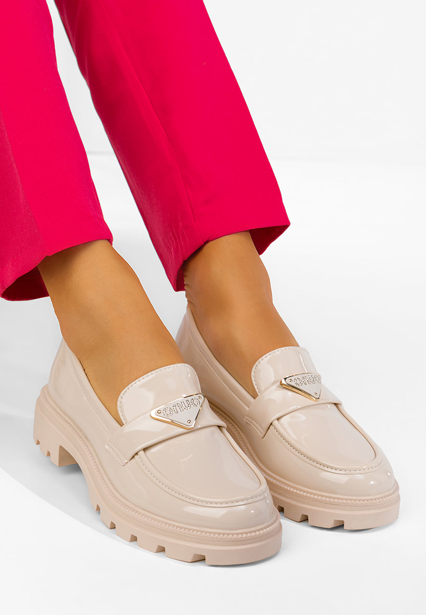 Béžové lakované mokasíny dámske Oniella
