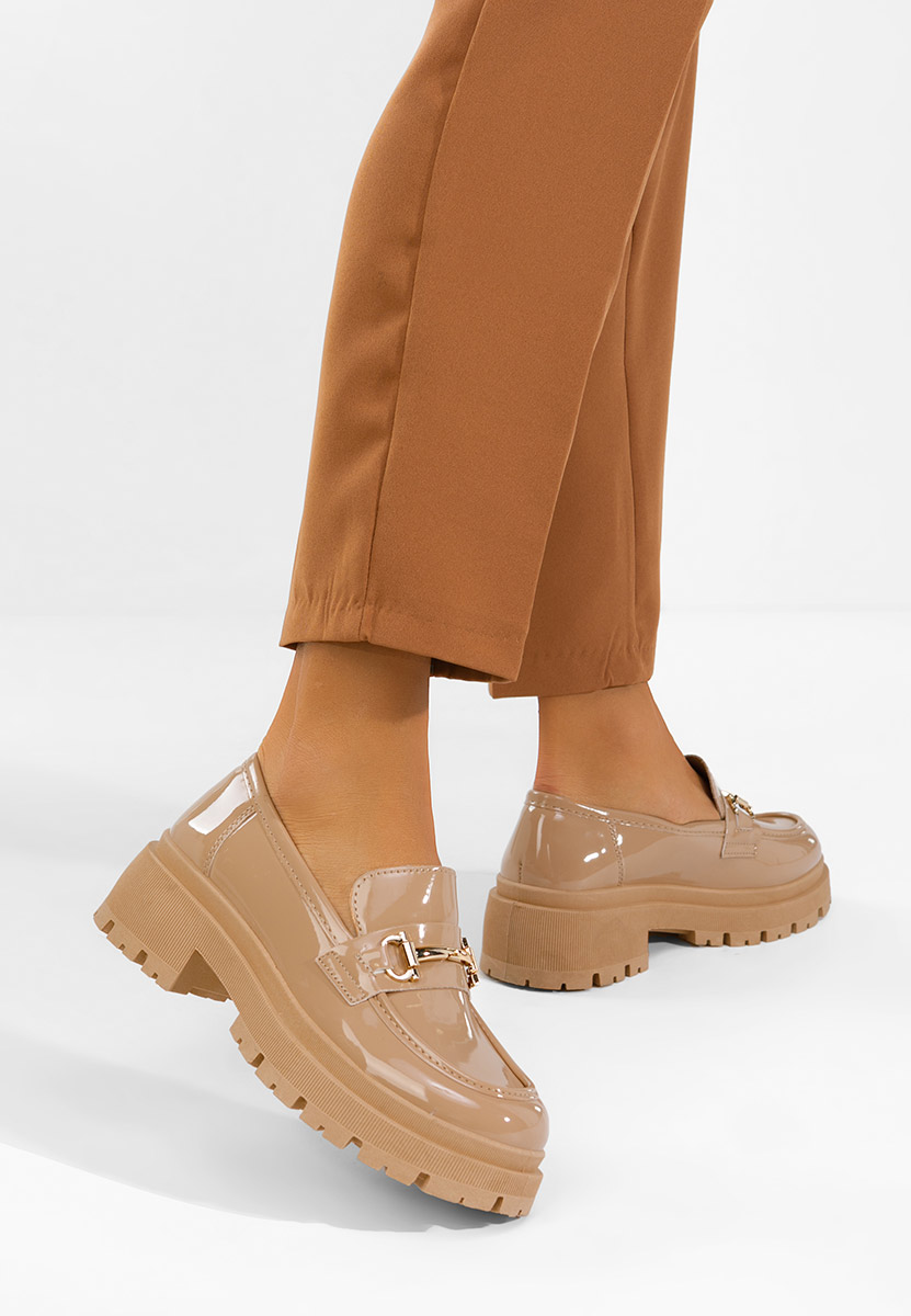 Khaki lakované mokasíny dámske Elvilia