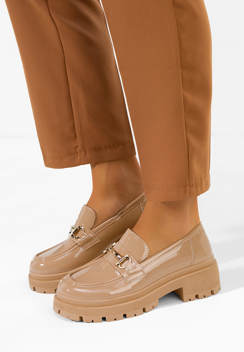 Khaki lakované mokasíny dámske Elvilia