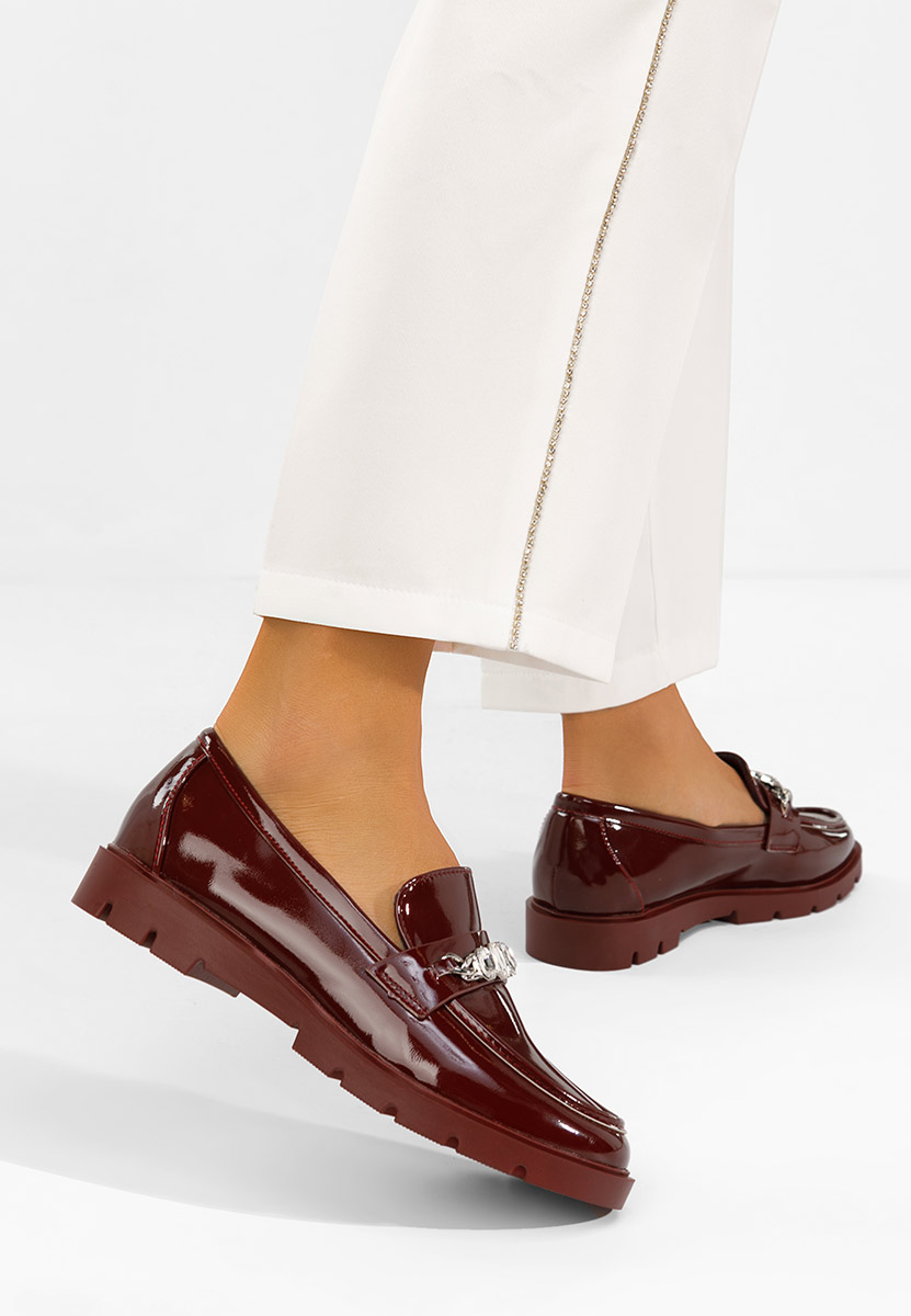 Bordové lakované mokasíny dámske Anselia