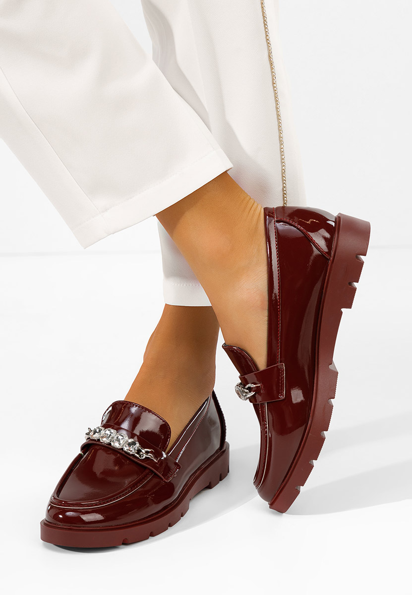 Bordové lakované mokasíny dámske Anselia