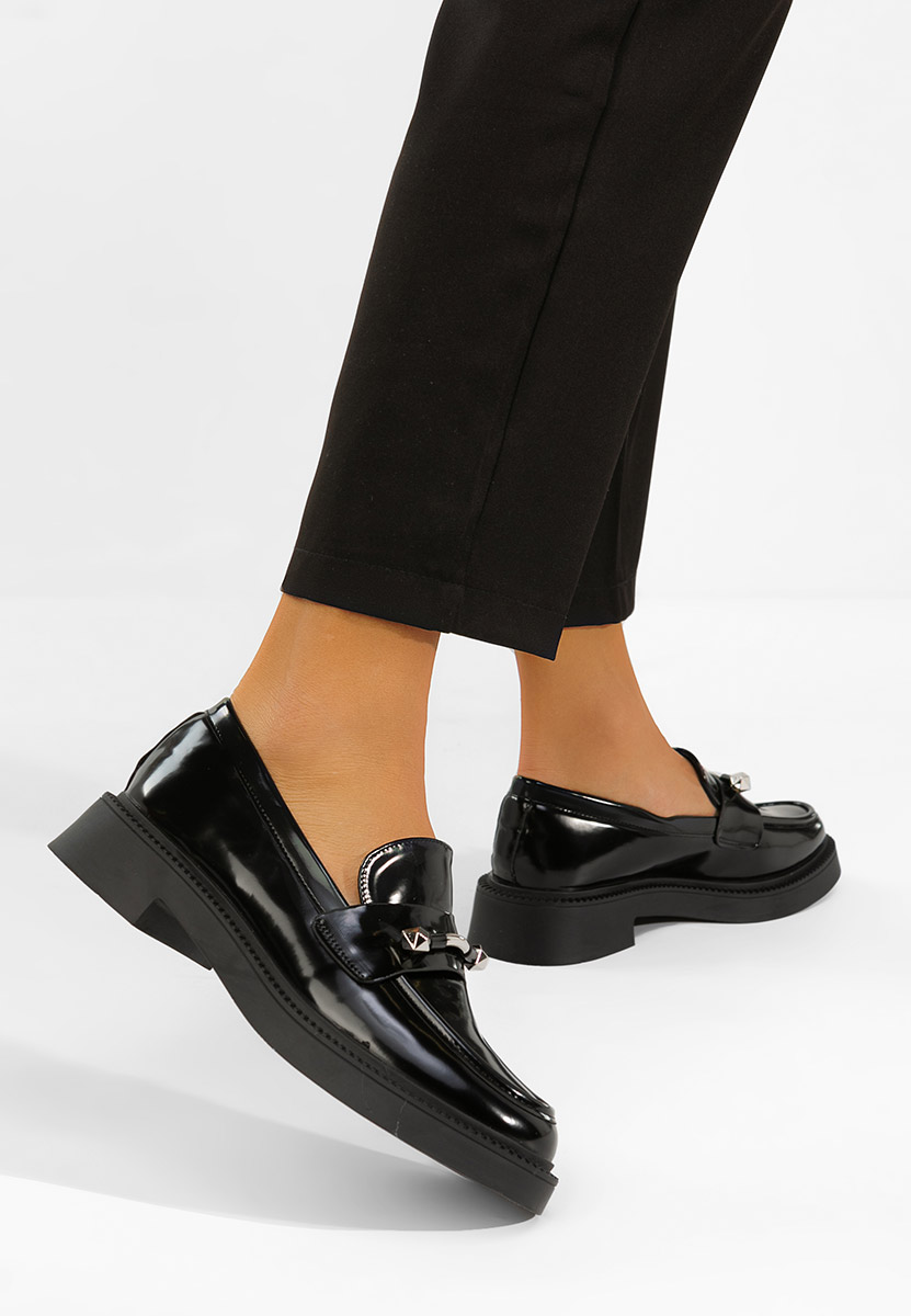 Čierne lakované mokasíny dámske Letissia