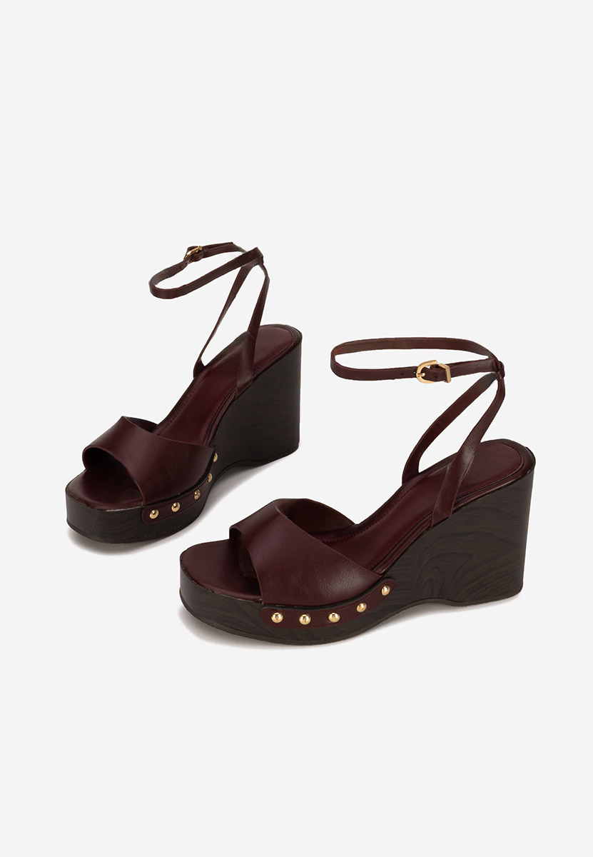 Bordové sandále na klinovom opatku Mirya