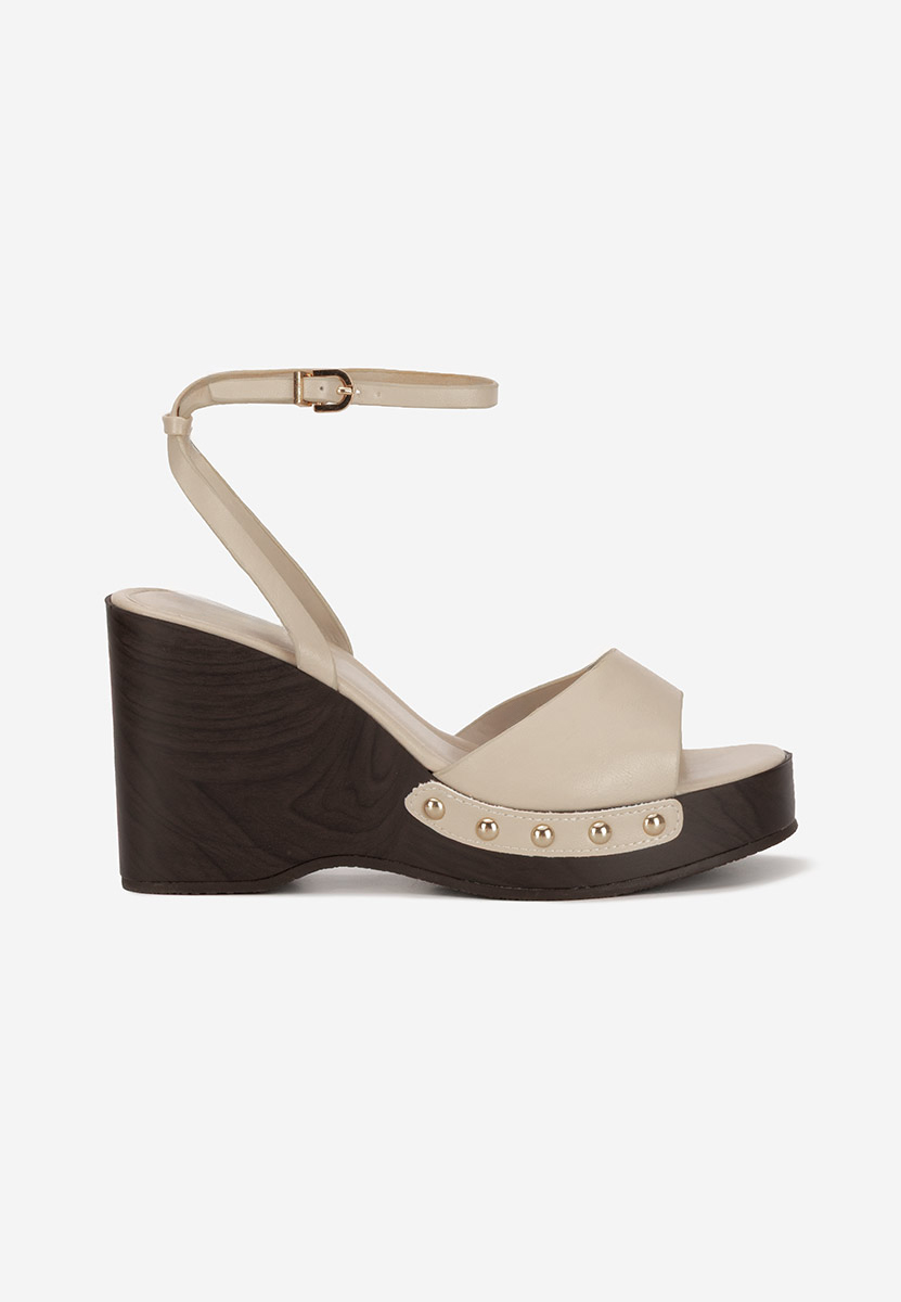 Béžové sandále na klinovom opatku Mirya