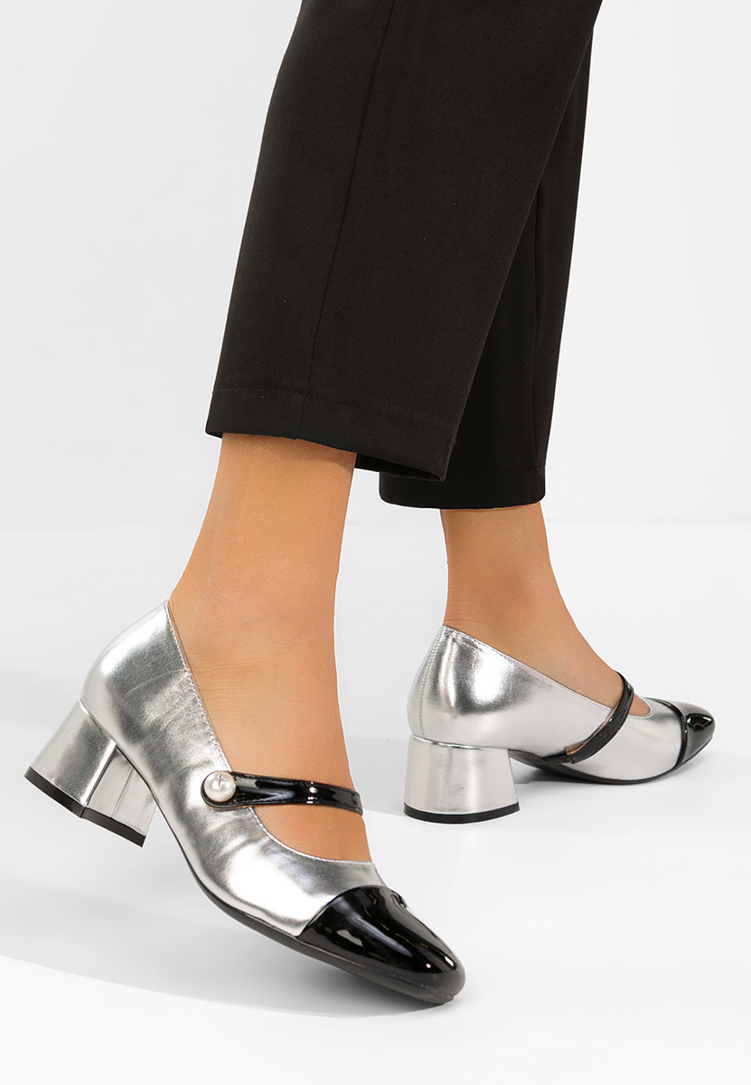 Strieborné lodičky na hrubom opätku Blety