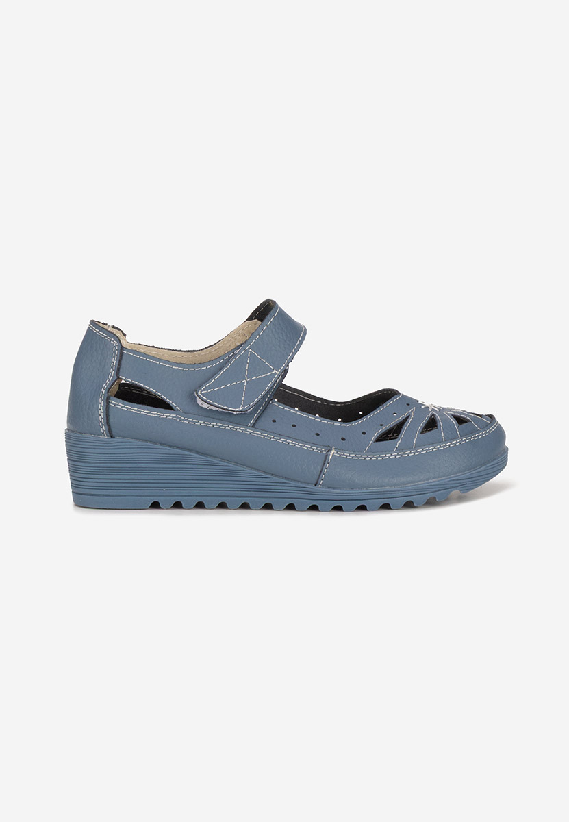 Denim kožené balerínky Cassina V2 albastri