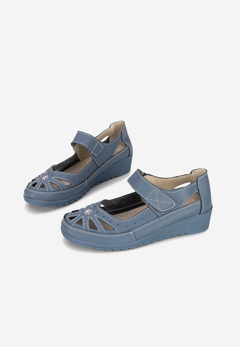 Denim kožené balerínky Cassina V2 albastri