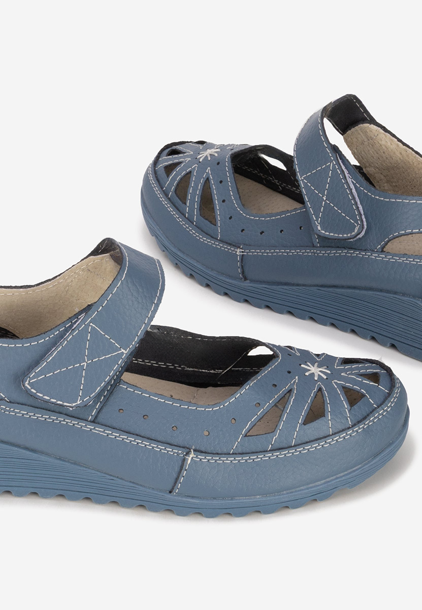 Denim kožené balerínky Cassina V2 albastri