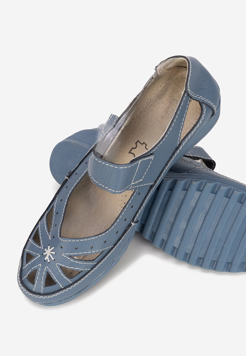 Denim kožené balerínky Cassina V2 albastri